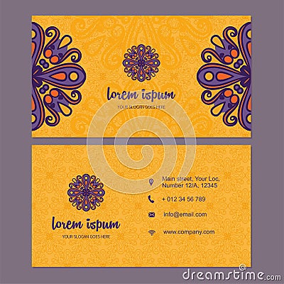 Visiting card and business card set with mandala design element Vector Illustration