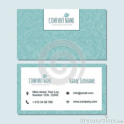 Visiting card businesscard template with cute hand drawn pattern Vector Illustration