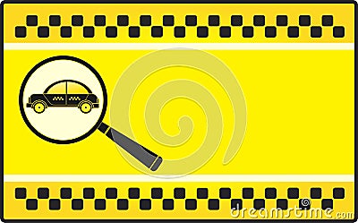 Visiting card with cab and magnifier Vector Illustration