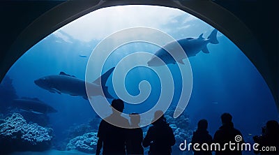 Visiting an indoor marine aquarium museum during leisure time and educational purposes Stock Photo