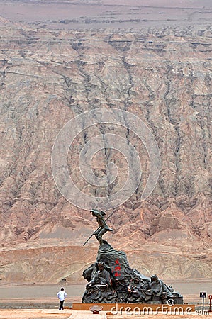 Visiting Statue in Flaming Mountains Editorial Stock Photo
