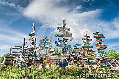 Visitor donated signs at the Kuterevo Bear Refuge, Croatia Editorial Stock Photo