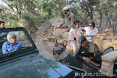 Tourist Safari jeeps in Ranthambhore forest reserve park Editorial Stock Photo