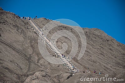 Visitors Climbing Stairway Towards Rim of Gunung Bromo, Java, Indonesia Editorial Stock Photo