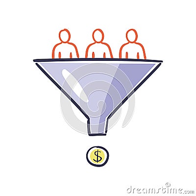 Visitors enter the sales funnel. Internet marketing conversion concept. Conversion Rate Optimization - vector Vector Illustration