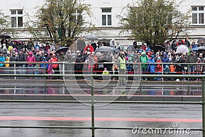 Visitors of military parade are waiting for marching of soldiers Editorial Stock Photo