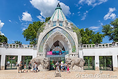 Visitors near the entrance of Budapest Zoo, Hungary Editorial Stock Photo