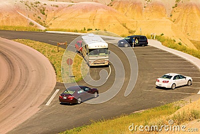 Visitors parked at the badlands Editorial Stock Photo