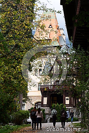 Visitors at Pelisor castle. Sinaia. Prahova county. Romania Editorial Stock Photo