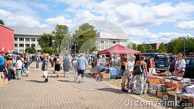 Visitors on a popular flea market in Magdeburg Editorial Stock Photo