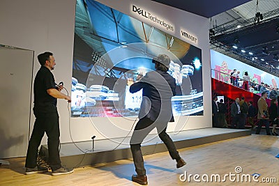 Visitors test VR games at MWC19 in Barcelona Editorial Stock Photo