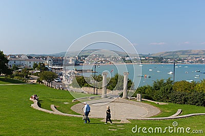 Visitors and tourists Prince Albert Gardens with amphitheatre and park Swanage Dorset England UK Editorial Stock Photo
