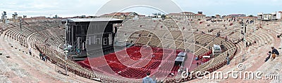 Visitors watching workers who are preparing Arena di Verona Editorial Stock Photo