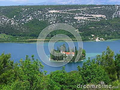 Visovac island and monastery, Croatia Stock Photo