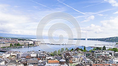 vista panorámica 4k de la ciudad de Ginebra, Leman Lake a vista panorámica 4k de la ciudad de Ginebra, Leman Lake a
