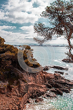 Vistas desde el camino de ronda de Sant Antoni de Calonge Stock Photo