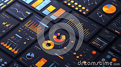 Visual comparison of productivity software features with colorful charts and icons simplifying data. Stock Photo