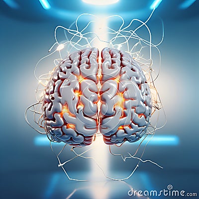 visual concept of Artificial intelligence, Ai digital brains against blue background. machine learning and technology background. Stock Photo