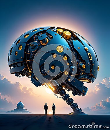 visual concept of Artificial intelligence as huge robot brain against extraterrestrial background. technology background. Ai Stock Photo
