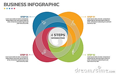 Visual data presentation. Cycle diagram with 4 options. Pie Chart Circle infographic template with 4 steps, options, parts, Vector Illustration