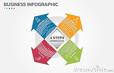 Visual data presentation. Cycle diagram with 4 options. Pie Chart Circle infographic template with 4 steps, options, parts, Vector Illustration