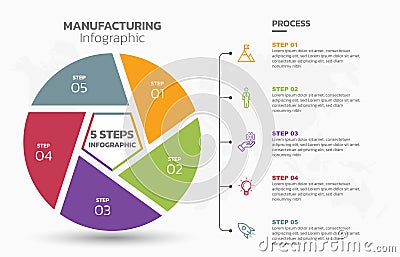 Visual data presentation. Cycle diagram with 5 options. Pie Chart Circle infographic template with 5 steps, options, parts, Vector Illustration