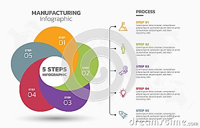 Visual data presentation. Cycle diagram with 5 options. Pie Chart Circle infographic template with 5 steps, options, parts, Vector Illustration