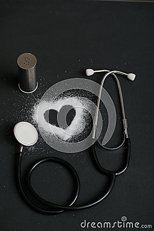 Visual describing the harm of using too much salt on the heart Stock Photo