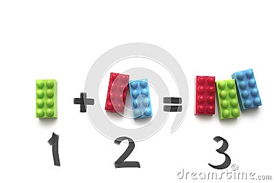Visual describing simple math addition with game blocks Stock Photo