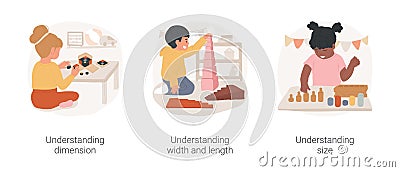 Visual discrimination Montessori lesson isolated cartoon vector illustration set. Vector Illustration