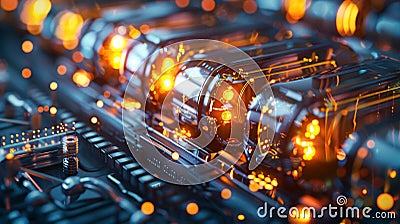 A visual explanation of beta particles converting radiation into electrical power, emphasizing the clean energy aspect of Stock Photo