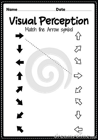 Visual form constancy perceptual skills activity of occupation therapy arrow recognition for preschool and kindergarten kids Stock Photo