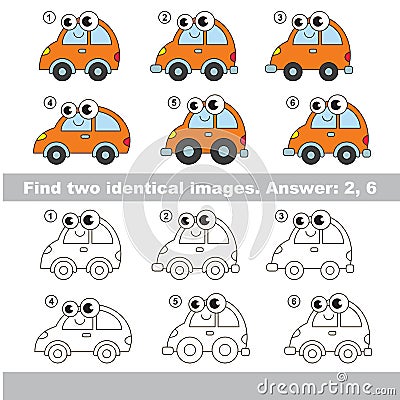 Visual game. Find hidden couple of Cars Vector Illustration