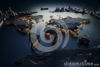 Visual geography. Extruded 3D map showcases dynamic world view impressively Stock Photo