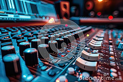 A Visual Journey Through the Sound Mixing Console. AI Generated Stock Photo
