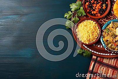 Elegantly Displayed Moroccan Cuisine: Couscous and Tagine Flat Lay Stock Photo