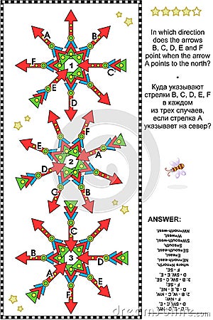 Visual logic puzzle with map directions Vector Illustration