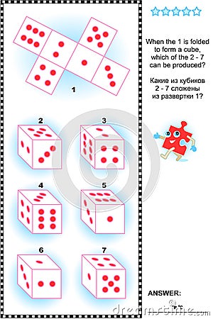 Visual math puzzle with dice cubes Vector Illustration