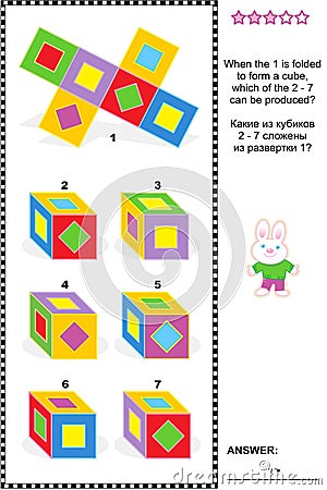 Visual math puzzle with folded cubes Vector Illustration
