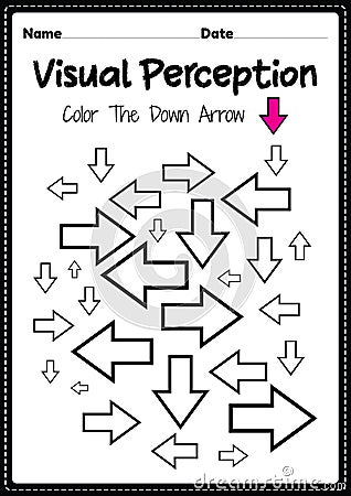 Visual perceptual activities skills of occupation therapy arrow recognition for preschool and kindergarten kids Stock Photo