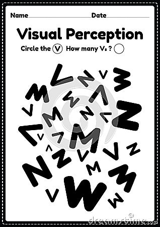 Visual perceptual skills activity of alphabet letters worksheet for preschool and kindergarten kids Vector Illustration