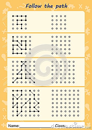 Visual Perceptual Worksheets, follow the path, copy pattern Stock Photo