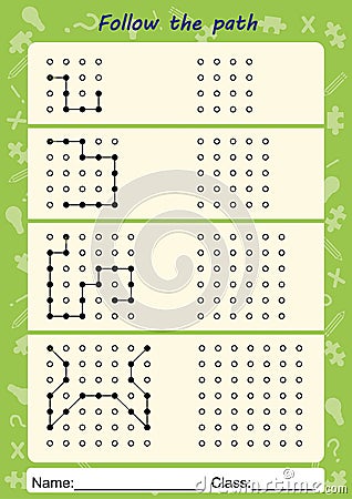 Visual Perceptual Worksheets, follow the path, copy pattern Stock Photo