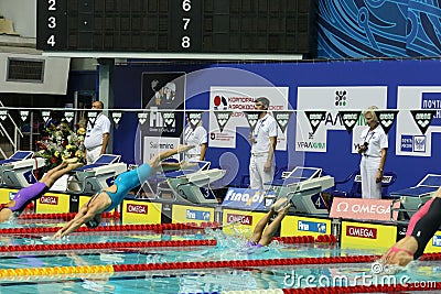 Visual places in the swimming pool Olympic in Moscow Editorial Stock Photo