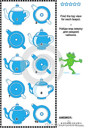 Visual puzzle - find the top view for each teapot Vector Illustration