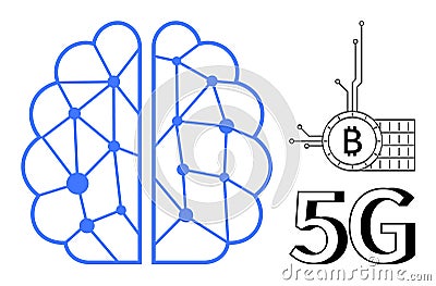 Visual representation of artificial intelligence human brain structure blockchain 5G technology connections Vector Illustration