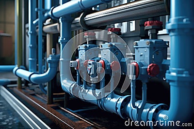 A visual representation of a complex network of interconnected pipes. This image can be used to depict the concept of Stock Photo