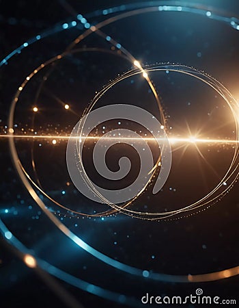 Visual representation of connection complexity in quantum physics, showcasing interlaced circles and lines with Stock Photo