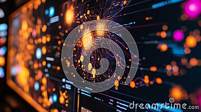 Visual representation of data connections on digital interface during a tech presentation Stock Photo