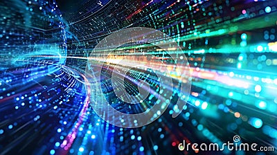 A visual representation of data packets traveling across multiple networks and devices ultimately reaching their Stock Photo